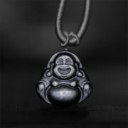 Buddha Stones Natural Silver Sheen Obsidian Laughing Buddha Protection Necklace Pendant Necklaces & Pendants BS main