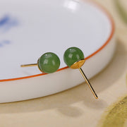 Buddha Stones 925 Sterling Silver Round Cyan Jade Healing Calm Stud Earrings Earrings BS 6mm Cyan Jade-Gold