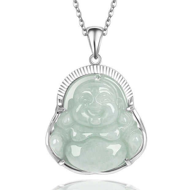 Buddha Stones 925 Sterling Silver Laughing Buddha Jade Luck Calm Necklace Chain Pendant Necklaces & Pendants BS Jade