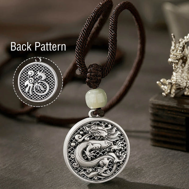 Buddha Stones 999 Sterling Silver Year of the Dragon Fu Character Hetian Jade Success Necklace Pendant Necklaces & Pendants BS 4