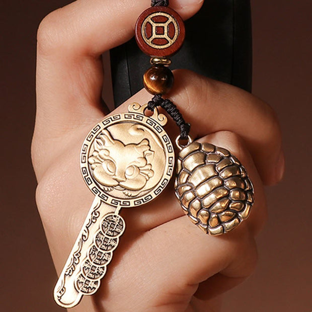 Buddha Stones PiXiu Wealth Copper Coin Yin Yang Bagua Handmade Key Chain Key Chain BS 5