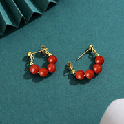 Buddha Stones 925 Sterling Silver Hetian Jade Red Agate Beaded Abundance Earrings Earrings BS Red Agate(Confidence♥Calm)