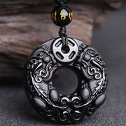 Buddha Stones Pixiu Obsidian Wealth Pendant Necklace Necklaces & Pendants BS Obsidian