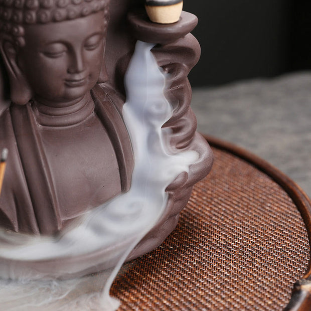 Buddha Stones Tibetan Avalokitesvara Buddha Lotus Healing Backflow Smoke Fountain Incense Burner Incense Burner BS 13
