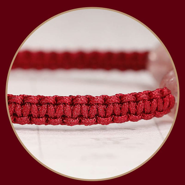 Buddha Stones Natural Strawberry Quartz Crystal Love Red String Weave Bracelet Anklet