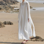 Buddha Stones Simple Design Meditation Spiritual Long Dress Zen Practice Yoga Clothing Women's White Gown Clothes BS L