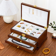Buddha Stones Retro Wooden Jewelry Box Three-Layer Jewelry Storage Box