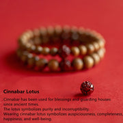 Buddha Stones Peach Wood Lotus Cinnabar Luck Wealth Bracelet