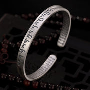 Buddha Stones 999 Sterling Silver Six True Words Heart Sutra Protection Bracelet Bangle Bracelet Cuff Bangle BS 1