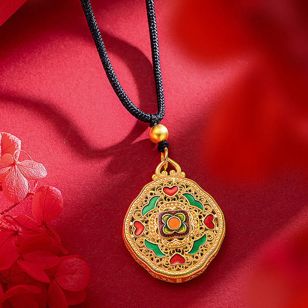 Buddha Stones Flower Love Heart Copper Wealth Necklace Pendant Necklaces & Pendants BS 1