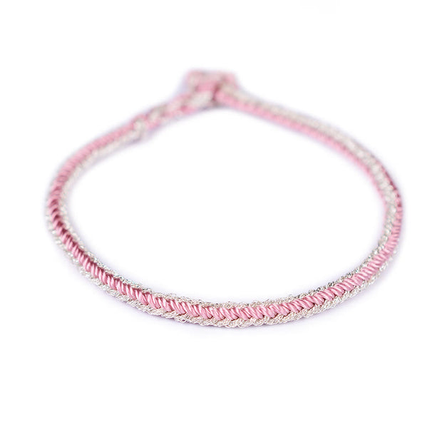 Buddha Stones Two-Color Rope Handcrafted Eight Thread Peace Knot Bracelet Bracelet BS Pink Silver(Wrist Circumference 17cm)