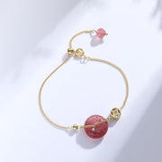 Buddha Stones Strawberry Quartz Peace Buckle Coin Love Bracelet Bracelet BS 1