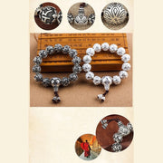Buddha Stones Tibetan Om Mani Padme Hum Carved Alloy Beads Amulet Bracelet
