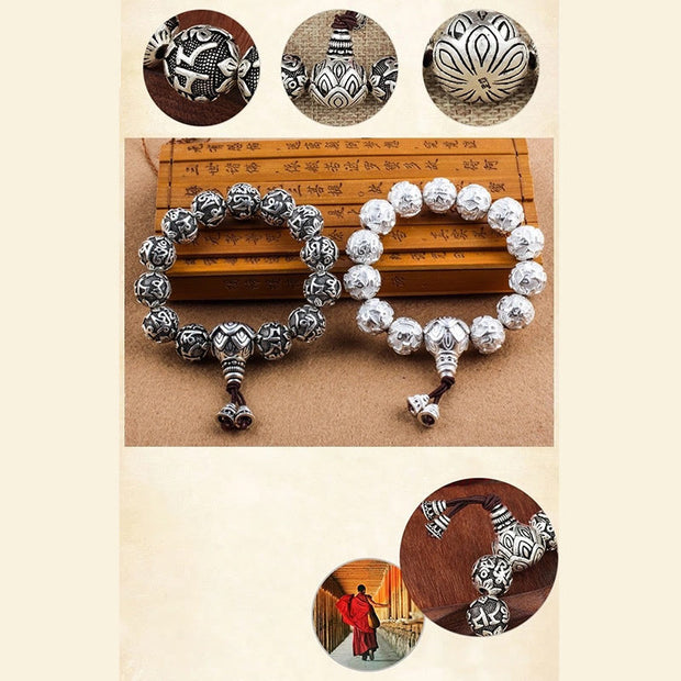 Buddha Stones Tibetan Om Mani Padme Hum Carved Alloy Beads Amulet Bracelet Bracelet BS 15