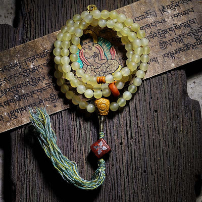 Buddha Stones 108 Mala Beads Tibet Sheep Horn Amber Luck Bracelet Bracelet Mala BS 8mm