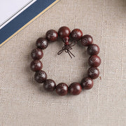 Buddha Stones 925 Sterling Silver Inlaid Small Leaf Red Sandalwood Om Mani Padme Hum Character Auspicious Clouds Protection Bracelet Bracelet BS 13