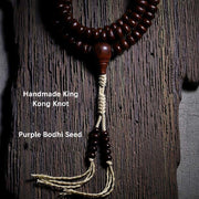 Buddha Stones Natural Tibet 108 Mala Beads Purple Bodhi Seed Three-eyed Dzi Bead Copper Dorje Harmony Bracelet Mala Bracelet BS 19