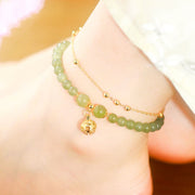 Buddha Stones Natural Hetian Jade Luck Bell Charm Beaded Anklet Anklet BS Jade (Prosperity ♥ Abundance)