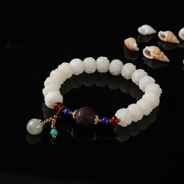 Buddha Stones Bodhi Seed Jade Lotus Charm Peace Bracelet Bracelet BS 5