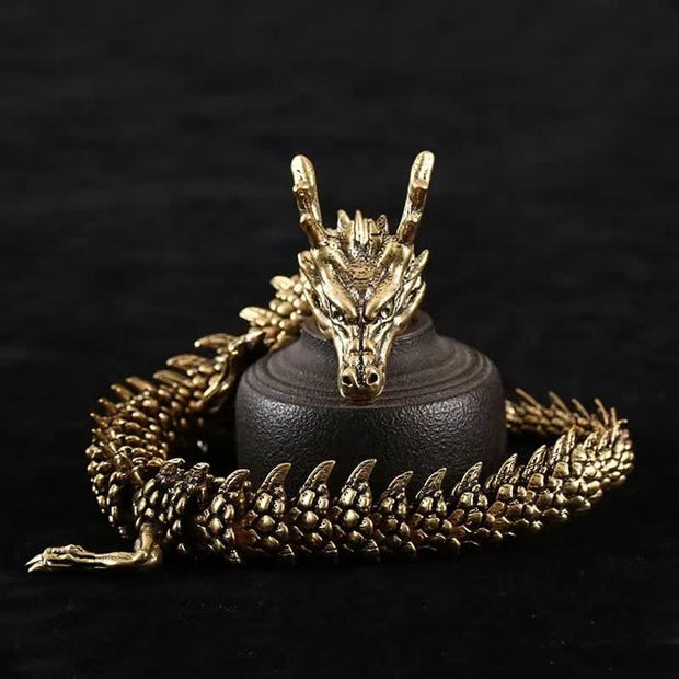 Buddha Stones Brass Copper Dragon Wealth Luck Protection Statue Figurine Home Decoration