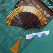 Buddha Stones Gradient Handheld Silk Bamboo Folding Fan