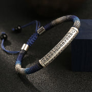 Buddha Stones 999 Sterling Silver Heart Sutra Calm Handmade Braided Bracelet