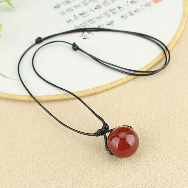 Buddha Stones Red Agate Bead Confidence Leather Rope Necklace Pendant Necklaces & Pendants BS 3