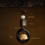 Buddha Stones Ebony Wood Bodhi Seed Boxwood Lotus Enlightenment Key Chain Decoration Key Chain BS 13