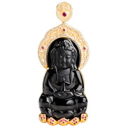 Buddha Stones 925 Sterling Silver Natural Black Jade Kwan Yin Avalokitesvara Wealth Necklace Pendant Necklaces & Pendants BS 3