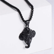 Buddha Stones Ganesh Ganpati Elephant Titanium Steel Protection Pendant Necklace Necklaces & Pendants BS Black