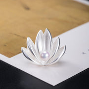 Buddha Stones 925 Sterling Silver Lotus Flower Pearl New Beginning Brooch