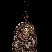Buddha Stones Year of the Dragon Natural Gold Sheen Obsidian Wealth Necklace Pendant