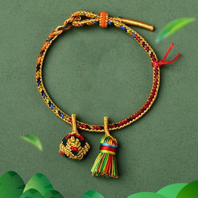 Buddha Stones Colorful Rope Luck Handmade Zongzi Golden Ball Charm Bracelet