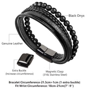 Buddha Stones Natural Lava Rock Black Onyx Bead Leather Bracelet Bracelet BS 11