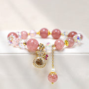 Buddha Stones Natural Strawberry Quartz Crystal Money Bag Charm Positive Bracelet Bracelet BS 5
