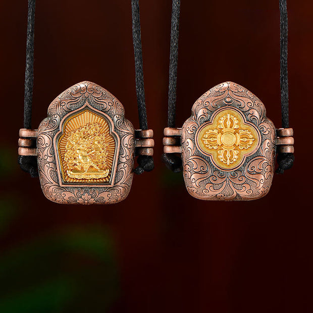 Buddha Stones Tibetan Gold Buddha Double Dorje Copper Serenity Ghau Prayer Box Necklace Pendant Necklaces & Pendants BS Red-Dorje/Vajra(Enlightenment♥Spiritual Power)