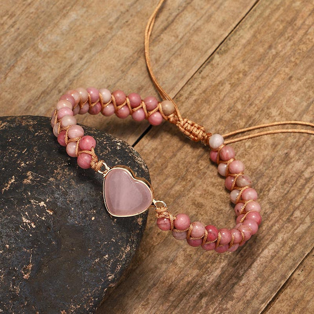 Buddha Stones Natural Rhodonite Love Heart Healing Bracelet Bracelet BS 3