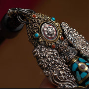 Buddha Stones Tibetan Nine-Eye Dzi Bead Turquoise Buddha Wealth Rotation Necklace Necklaces & Pendants BS 8
