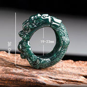 Buddha Stones Natural Cyan Jade Dragon Carved Success Ring Ring BS 8