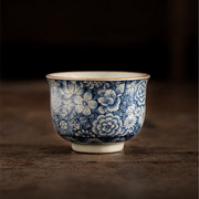 Buddha Stones Vintage Lotus Peony Plum Blossom Chrysanthemum Ceramic Teacup Tea Cups