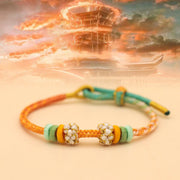 Buddha Stones Handmade Eight Thread Peace Knot Peach Blossom Knot Luck Rope Braided Bracelet Bracelet BS Orange Green (Wrist Circumference 14-18cm)