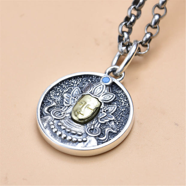 Buddha Stones 925 Sterling Silver Green Tara Double Dorje Vajra Protection Necklace Pendant