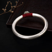 Buddha Stones 999 Sterling Silver Hetian Jade Plum Blossom Heart Sutra Red String Luck Bracelet Bangle Bracelet Bangle BS 8