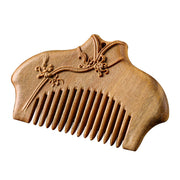 Buddha Stones Green Sandalwood Flower Pattern Engraved Soothing Comb