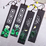 Buddha Stones Green Lotus Bamboo Oriole Ebony Wood Bookmarks With Gift Box Bookmarks BS main