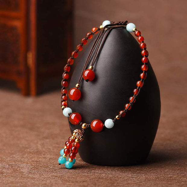 Buddha Stones Red Agate Amazonite Crystal Confidence Charm Anklet