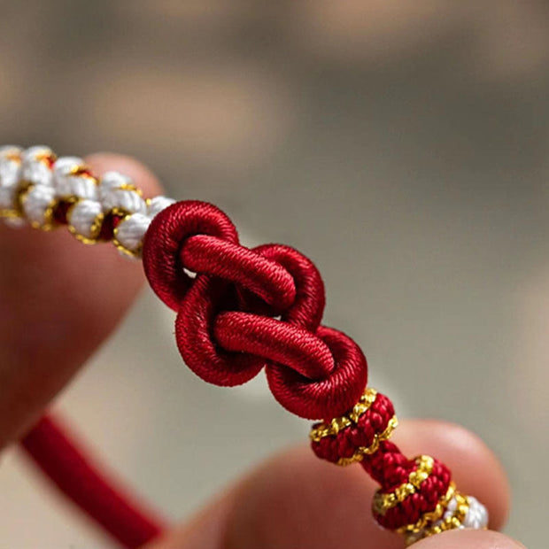 Buddha Stones Handmade True Love Knot Peach Blossom Charm Luck Rope Bracelet Bracelet BS 5