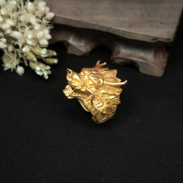 Buddha Stones Golden Dragon Luck Protection Ring Ring BS 1
