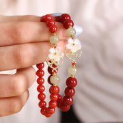 Buddha Stones Natural Cinnabar Jade Beaded Tridacna Stone Flower Blessing Bracelet Bracelet BS 1