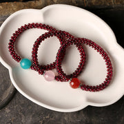 Buddha Stones Natural Garnet Pink Crystal Red Agate Amazonite Bead Protection Bracelet Bracelet BS 1